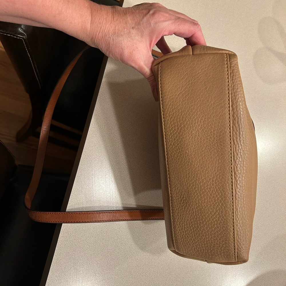 Dooney & Bourke Pebble Grain Small Zip Satchel Tan Leather w/ Strap - Picture 12 of 14